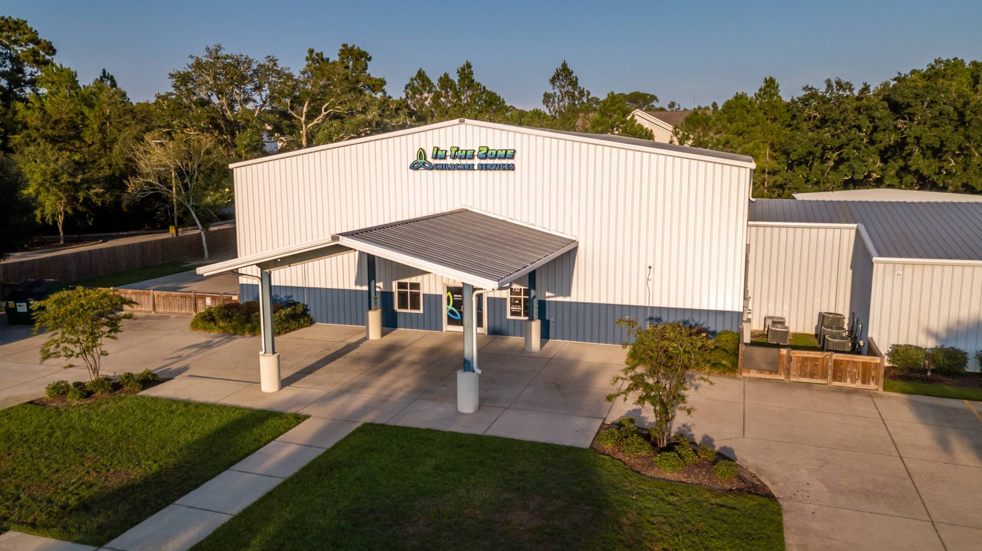 An aerial view of the In The Zone St. Martin campus with its covered drive
